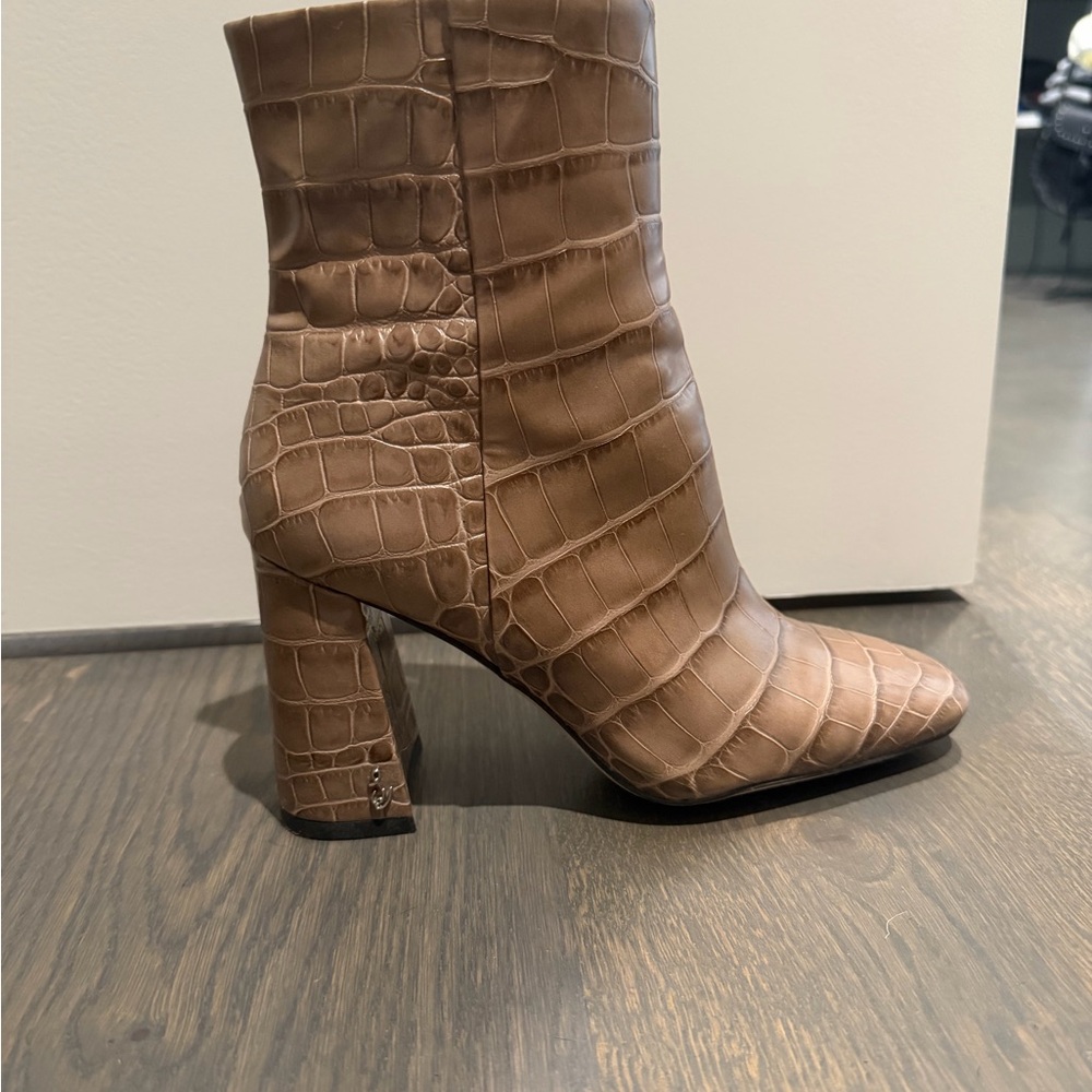 Brown Croc-Embossed Ankle Boots